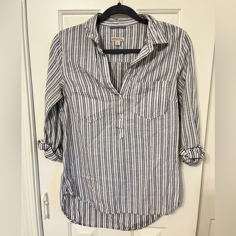 Black and white Aztec striped button up